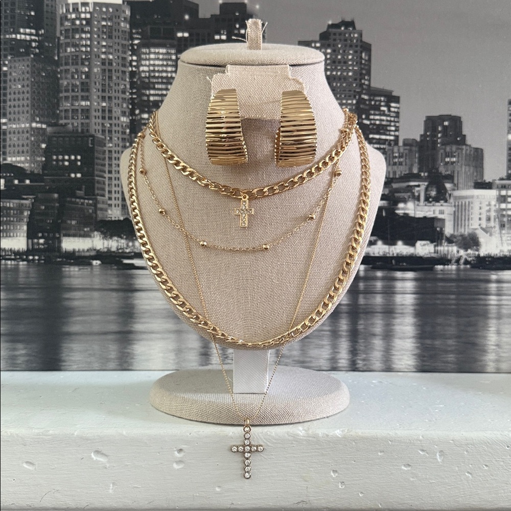 Gold Layered Necklace and Earring Set